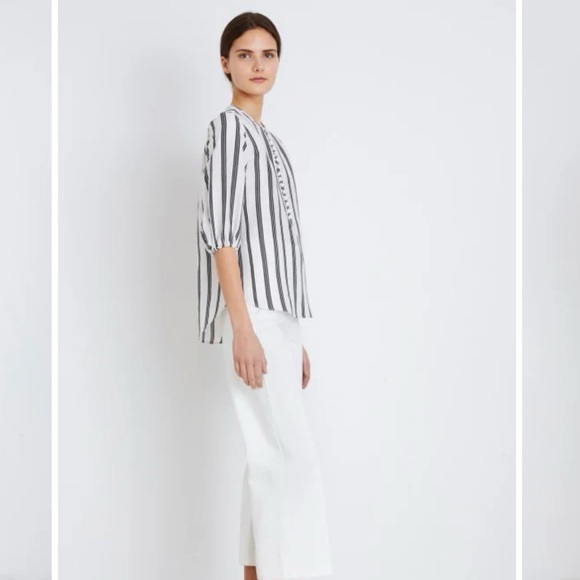 Apiece Apart Nueva Augustina Tunic, Black and White Striped Linen & Silk, Size 0 - Picture 3 of 16